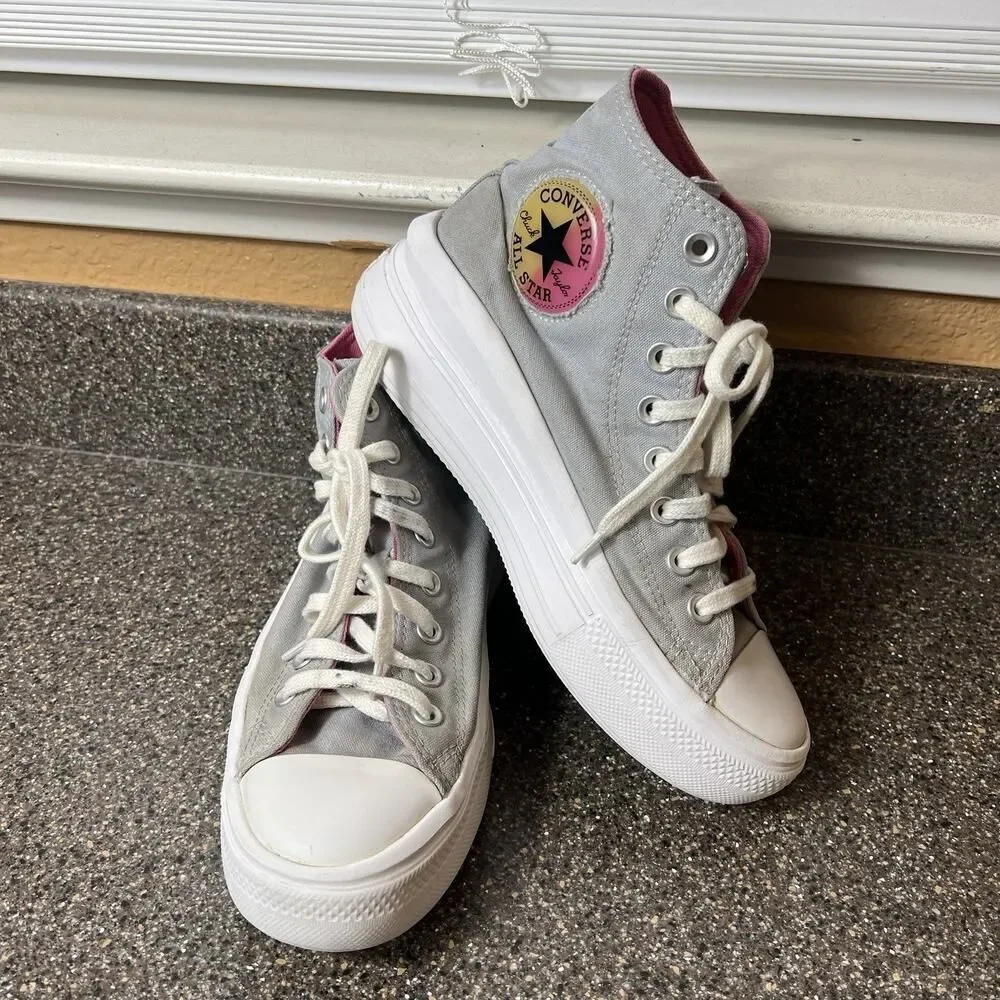 Converse All Star Hi Top Women 6.5 Gray Canvas Sneaker Lace Up Platform Junior 6